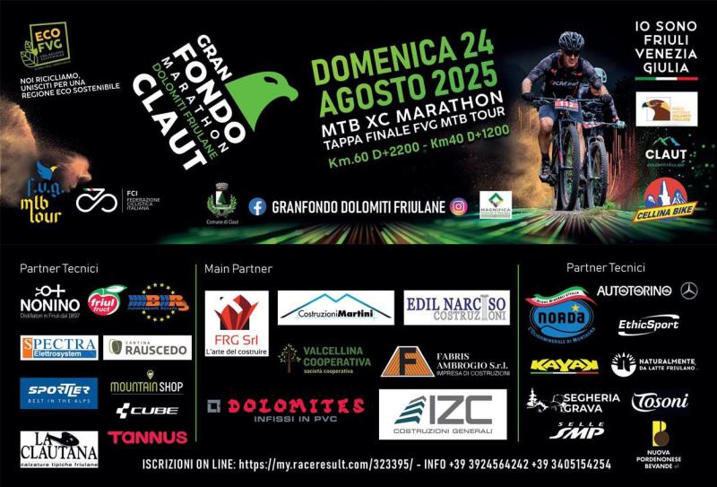 IL 24 AGOSTO A CLAUT (PN) LA 3^ EDIZIONE DELLA GRANFONDO DOLOMITI FRIULANE