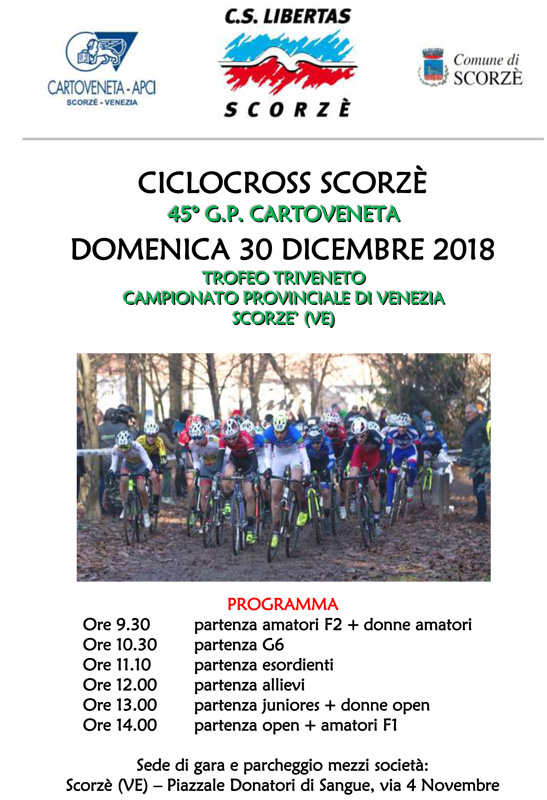 Domani a Scorzè più di 350 atleti nella 9^ Tappa del Trofeo Triveneto di ciclocross